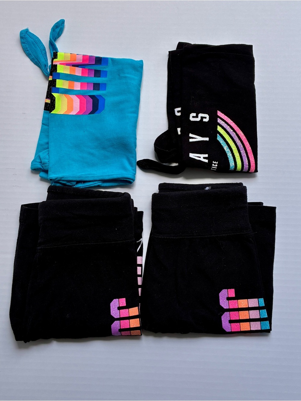 Justice Rainbow Accent Shorts & Top Set - Black & Teal